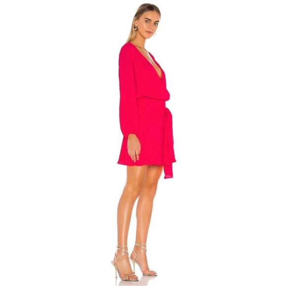 Krisa tie waist surplice mini dress in desire pink - Picture 5 of 7